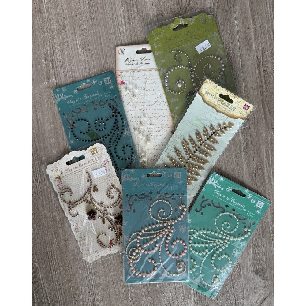 Prima “Say It In Crystals & Pearls” Scrapbooking Embellishment – 7 Packs – NEW